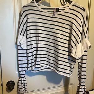 White and black bell sleeve sweater